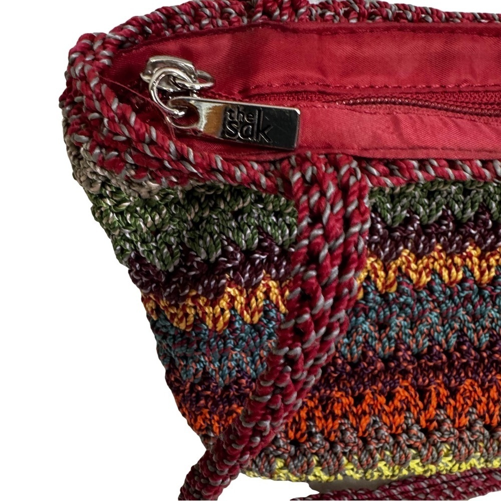 The Sak Multicolor Crochet Small Handbag Zip Closure Inside Zip Pocket Vintage - Picture 10 of 13